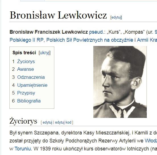 Wpis mjr Bogdana Lewkowicza w Wikipedii