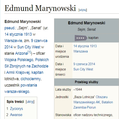Wpis mjr Edmunda Marynowskiego w Wikipedii